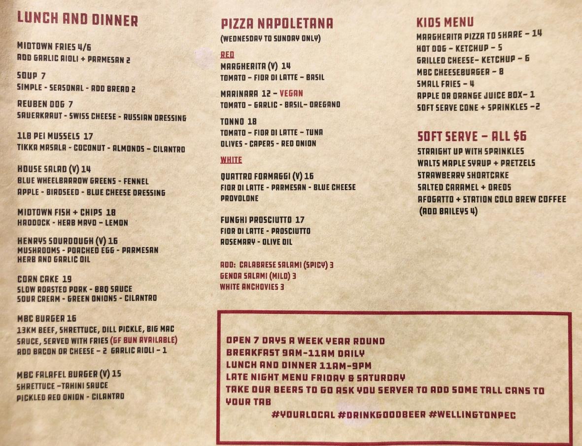 Midtown Brewery Menu
