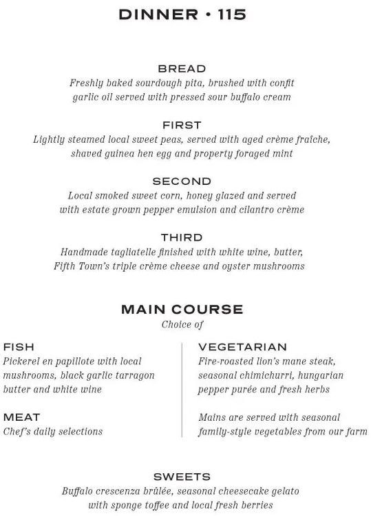 Waupoos Winery Patio Menu