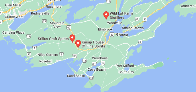 Prince Edward County Distilleries Map
