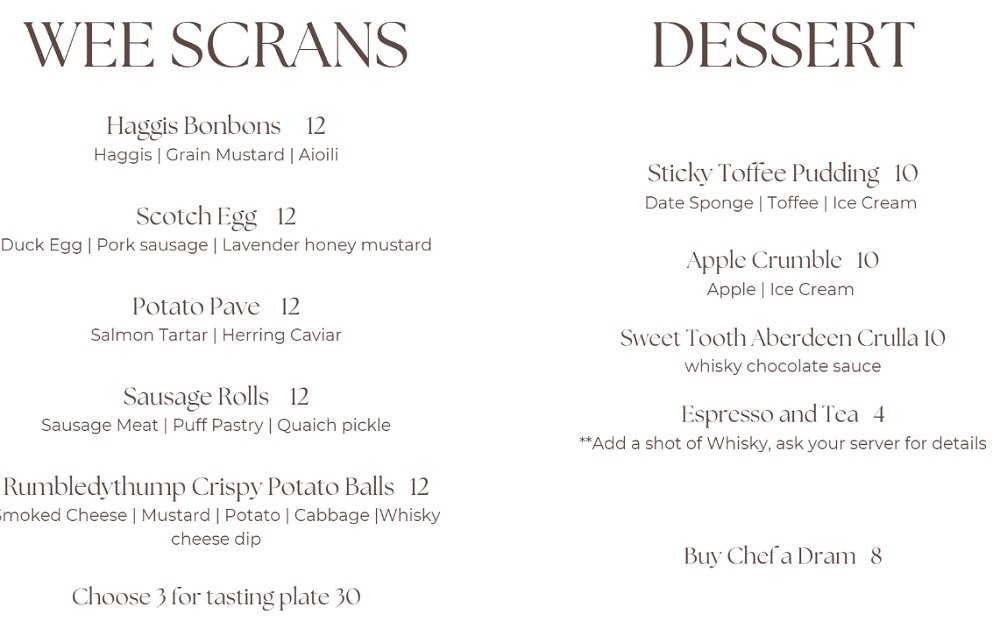 Quaich & Banter Menu