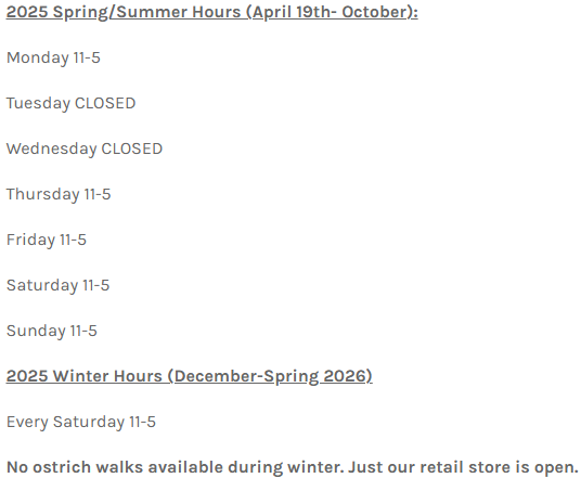 Struisvogel Ranch Hours