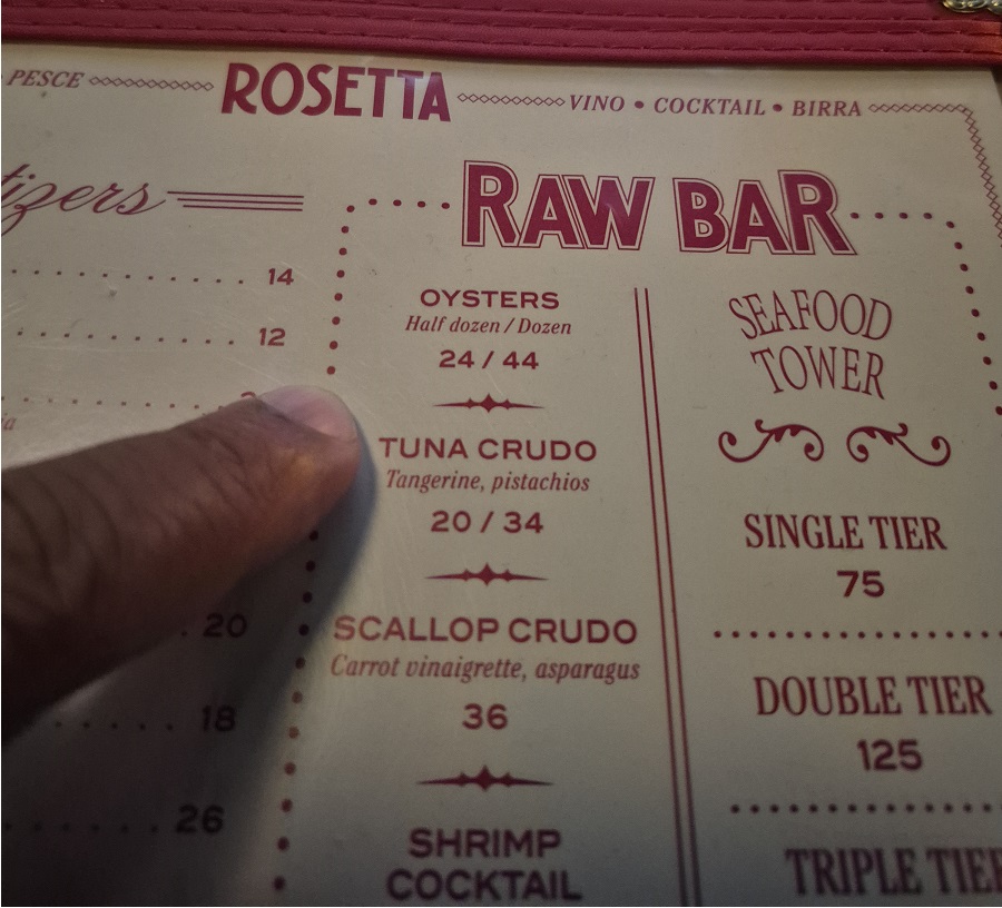 Rosetta Raw Bar Menu